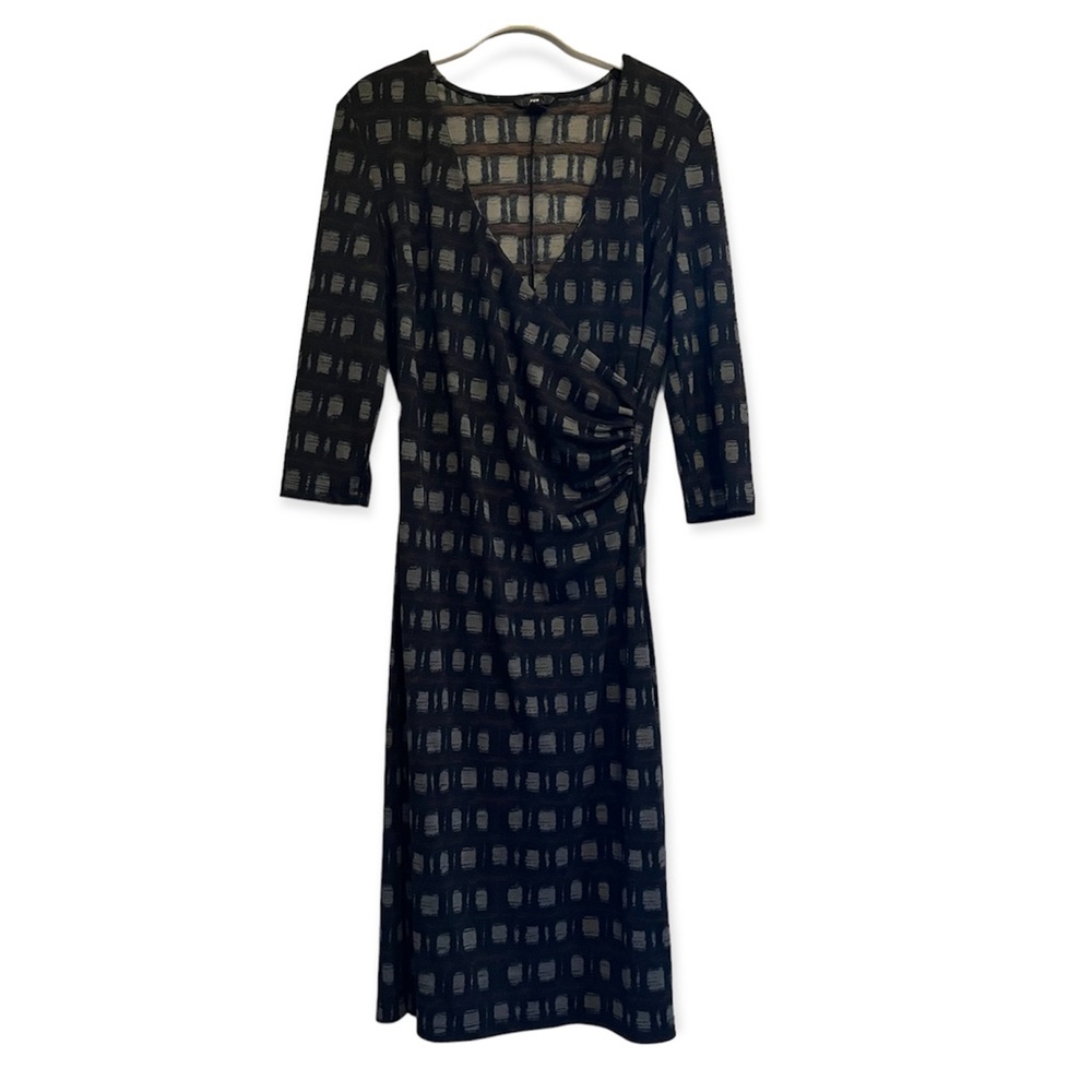 Faux Wrap Around Midi Dress Black and Brown Size 14